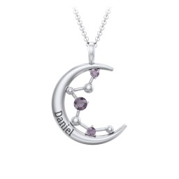 Moon and Constellation Gemstone Pendant in 925 Sterling Silver with Alexandrite, Aquamarine, Opal, and Blue Topaz