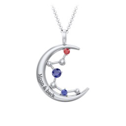 Moon and Constellation Gemstone Pendant in 925 Sterling Silver with Blue Sapphire, Garnet, Aquamarine, Opal, and Blue Topaz