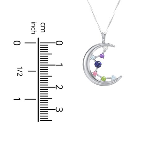 Moon and Constellation Gemstone Pendant – Sterling Silver with Citrine, Cubic Zirconia, and Aquamarine