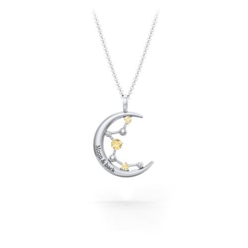 Moon and Constellation Gemstone Pendant – Sterling Silver with Citrine