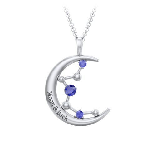 Moon and Constellation Gemstone Pendant – Sterling Silver with Blue Sapphire
