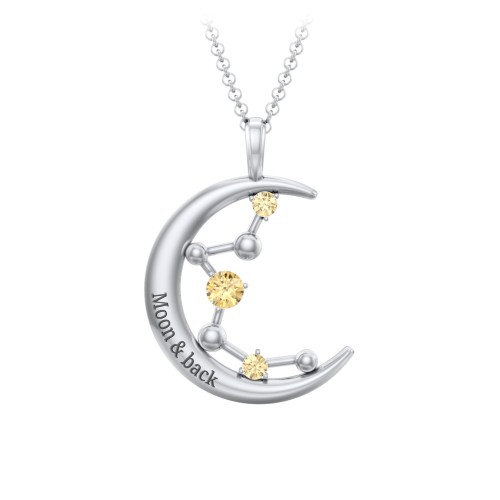 Moon and Constellation Gemstone Pendant – Sterling Silver with Citrine