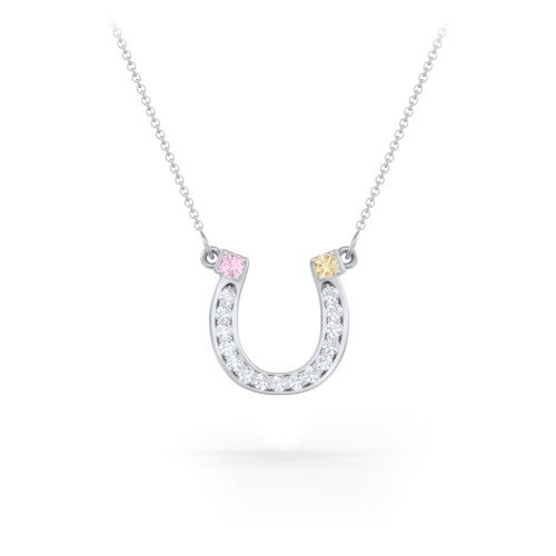 Horseshoe Pendant with Gemstones – Sterling Silver with Pink Tourmaline, Citrine, and White Premium Zirconia