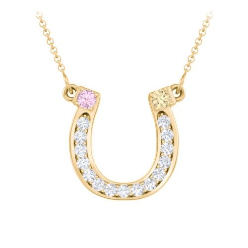 Horseshoe Pendant with Gemstones – 10K Yellow Gold with Pink Tourmaline, Citrine, and White Premium Zirconia