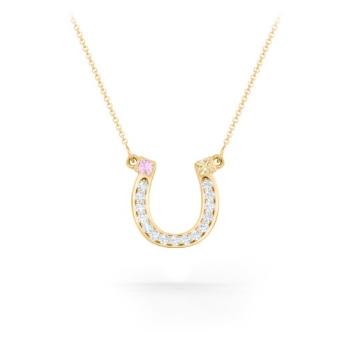 Horseshoe Pendant with Gemstones – 10K Yellow Gold with Pink Tourmaline, Citrine, and White Premium Zirconia