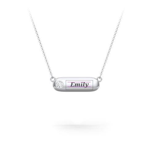 Mini Capsule Pendant with Birthstone – Sterling Silver with Diamond