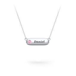 Mini Capsule Pendant with Birthstone in 925 Sterling Silver with Pink Tourmaline