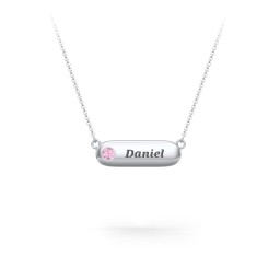Mini Capsule Pendant with Birthstone in 925 Sterling Silver with Pink Tourmaline