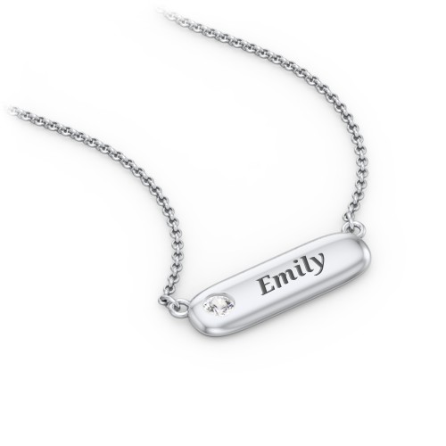 Mini Capsule Pendant with Birthstone – Sterling Silver with Cubic Zirconia