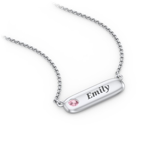 Mini Capsule Pendant with Birthstone – Sterling Silver with Pink Tourmaline