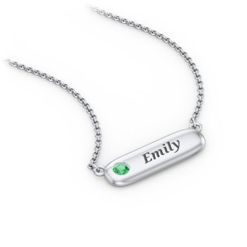 Mini Capsule Pendant with Birthstone – Sterling Silver with Emerald