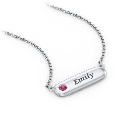 Mini Capsule Pendant with Birthstone – Sterling Silver with Ruby