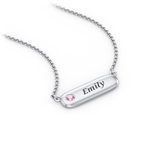 Mini Capsule Pendant with Birthstone – Sterling Silver with Pink Tourmaline