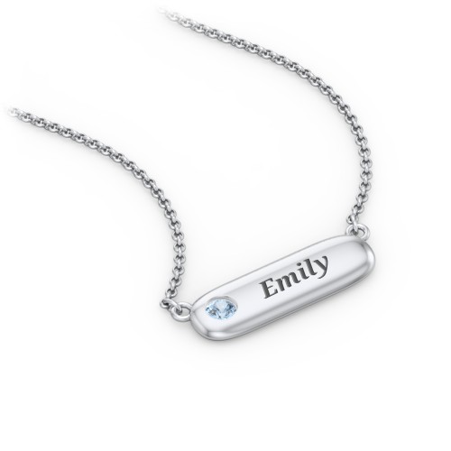 Mini Capsule Pendant with Birthstone – Sterling Silver with Blue Topaz