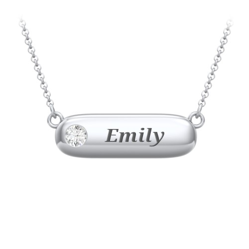 Mini Capsule Pendant with Birthstone – Sterling Silver with Cubic Zirconia