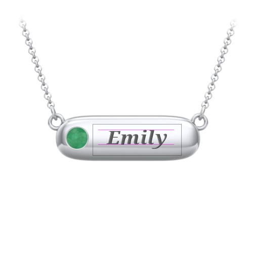 Mini Capsule Pendant with Birthstone – Sterling Silver with Emerald