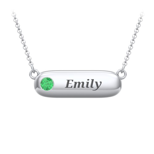Mini Capsule Pendant with Birthstone – Sterling Silver with Emerald