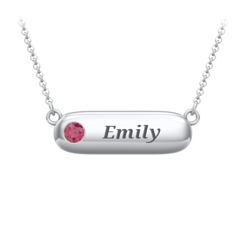 Mini Capsule Pendant with Birthstone – Sterling Silver with Ruby