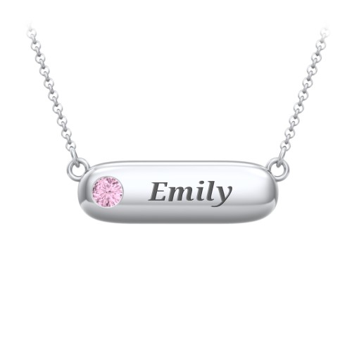 Mini Capsule Pendant with Birthstone – Sterling Silver with Pink Tourmaline