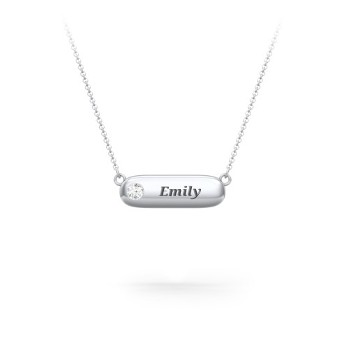 Mini Capsule Pendant with Birthstone – Sterling Silver with Cubic Zirconia