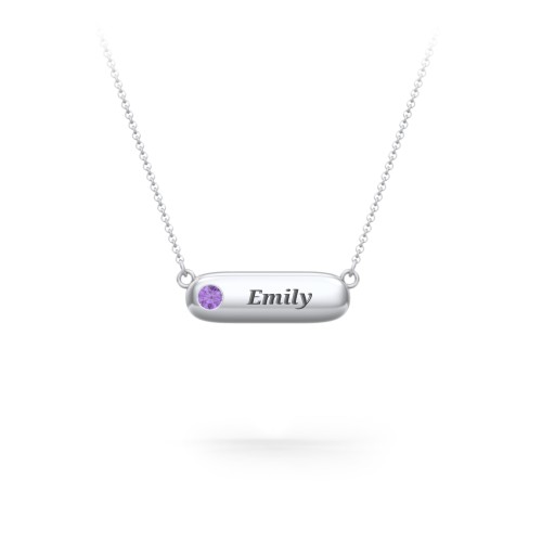 Mini Capsule Pendant with Birthstone – Sterling Silver with Amethyst