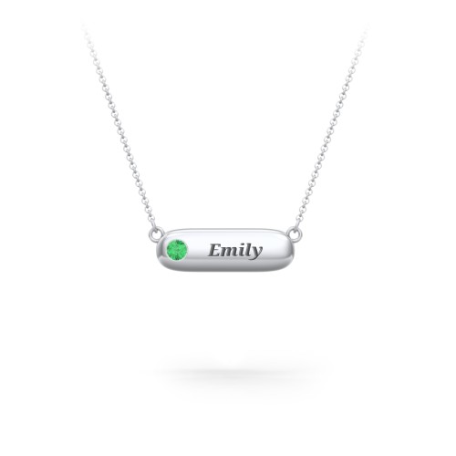Mini Capsule Pendant with Birthstone – Sterling Silver with Emerald