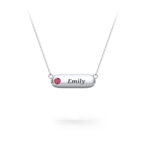 Mini Capsule Pendant with Birthstone – Sterling Silver with Ruby
