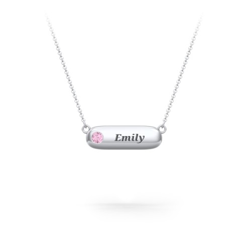 Mini Capsule Pendant with Birthstone – Sterling Silver with Pink Tourmaline