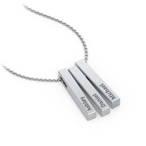 Multi Vertical 3D Bar Pendant with Engravings – Sterling Silver