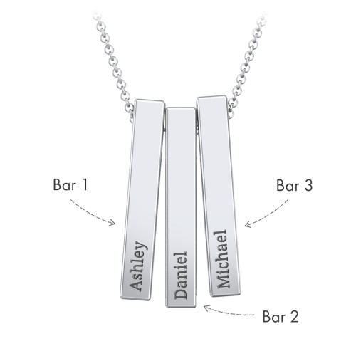 Multi Vertical 3D Bar Pendant with Engravings – Sterling Silver