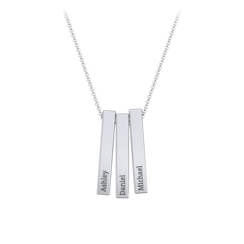 Multi Vertical 3D Bar Pendant with Engravings – Sterling Silver