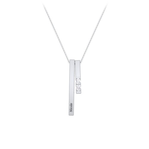 Multi Vertical 3D Bar Necklace with 1-4 Birthstones – Sterling Silver with Diamond