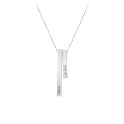 Multi Vertical 3D Bar Necklace with 1-4 Birthstones in 925 Sterling Silver with Cubic Zirconia and Citrine