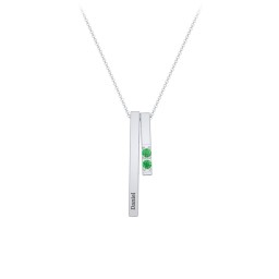 Multi Vertical 3D Bar Necklace with 1-4 Birthstones in 925 Sterling Silver with Emerald, Citrine, and Cubic Zirconia