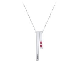 Multi Vertical 3D Bar Necklace with 1-4 Birthstones in 925 Sterling Silver with Ruby, Citrine, and Cubic Zirconia