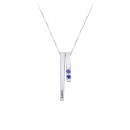 Multi Vertical 3D Bar Necklace with 1-4 Birthstones in 925 Sterling Silver with Blue Sapphire, Citrine, and Cubic Zirconia