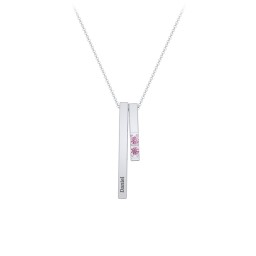 Multi Vertical 3D Bar Necklace with 1-4 Birthstones in 925 Sterling Silver with Pink Tourmaline, Citrine, and Cubic Zirconia