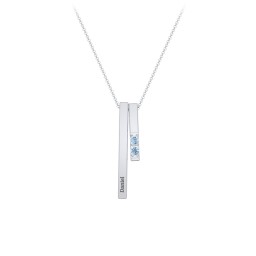 Multi Vertical 3D Bar Necklace with 1-4 Birthstones in 925 Sterling Silver with Blue Topaz, Citrine, and Cubic Zirconia