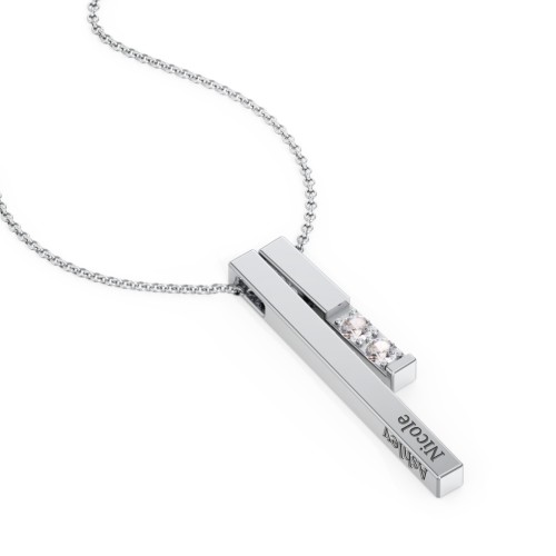 Multi Vertical 3D Bar Necklace with 1-4 Birthstones – Sterling Silver with Cubic Zirconia