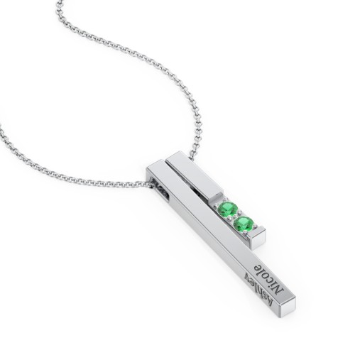 Multi Vertical 3D Bar Necklace with 1-4 Birthstones – Sterling Silver with Emerald