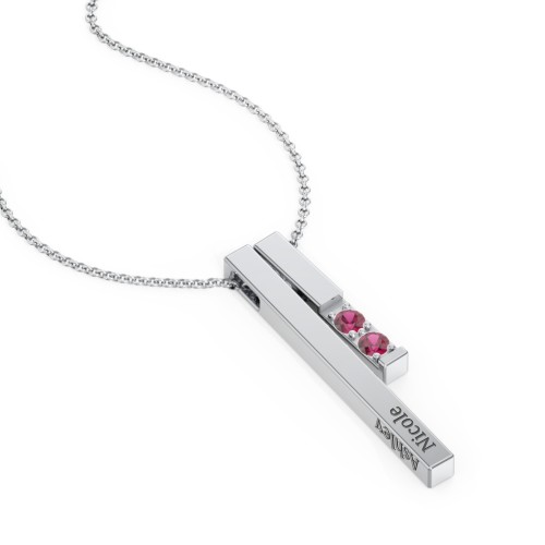 Multi Vertical 3D Bar Necklace with 1-4 Birthstones – Sterling Silver with Ruby