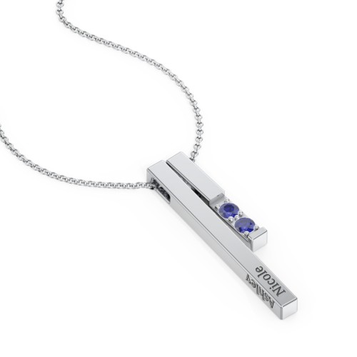 Multi Vertical 3D Bar Necklace with 1-4 Birthstones – Sterling Silver with Blue Sapphire
