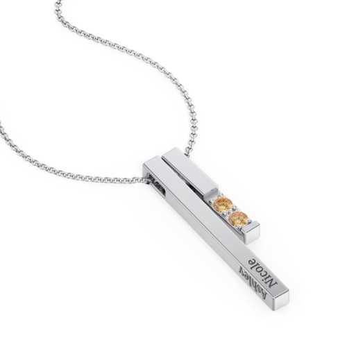 Multi Vertical 3D Bar Necklace with 1-4 Birthstones – Sterling Silver with Citrine