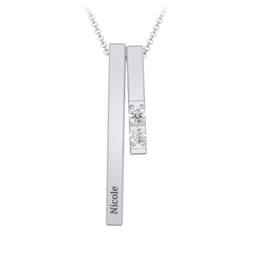 Multi Vertical 3D Bar Necklace with 1-4 Birthstones – Sterling Silver with Cubic Zirconia