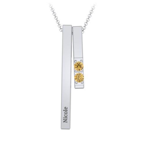 Multi Vertical 3D Bar Necklace with 1-4 Birthstones – Sterling Silver with Citrine