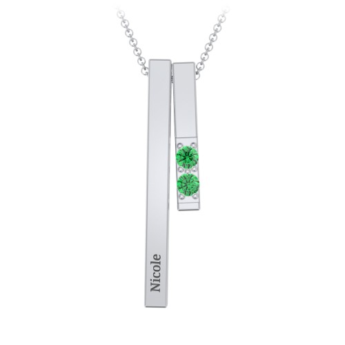 Multi Vertical 3D Bar Necklace with 1-4 Birthstones – Sterling Silver with Emerald