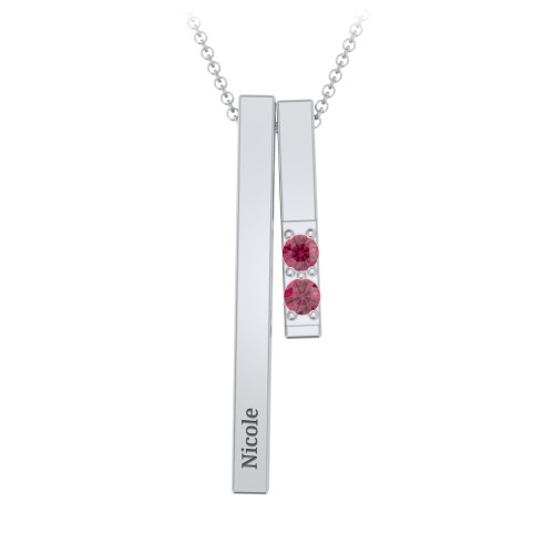 Multi Vertical 3D Bar Necklace with 1-4 Birthstones – Sterling Silver with Ruby