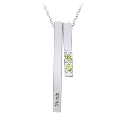Multi Vertical 3D Bar Necklace with 1-4 Birthstones – Sterling Silver with Peridot