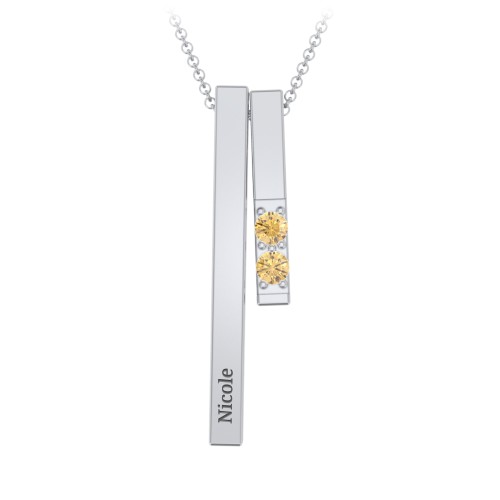 Multi Vertical 3D Bar Necklace with 1-4 Birthstones – Sterling Silver with Citrine