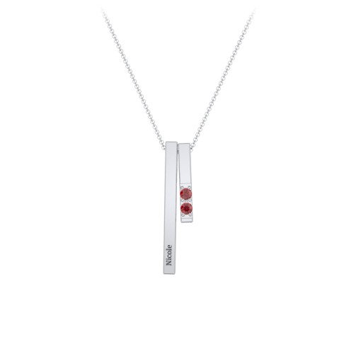 Multi Vertical 3D Bar Necklace with 1-4 Birthstones – Sterling Silver with Garnet